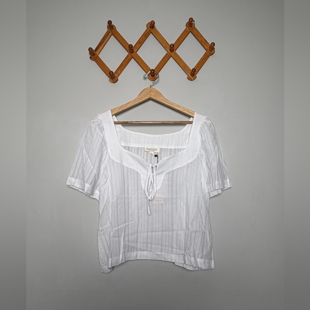 Festival Romantic Nation LTD White Ladder Stitch Cotton Top Women’s L NWT